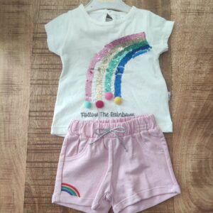 Ensemble bébé short + tee shirt arc-en-ciel